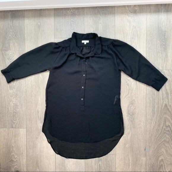 Aritzia Wilfred Blouse 3/4 Length Sleeve Black Button Front Collared Size XXS - Picture 6 of 15